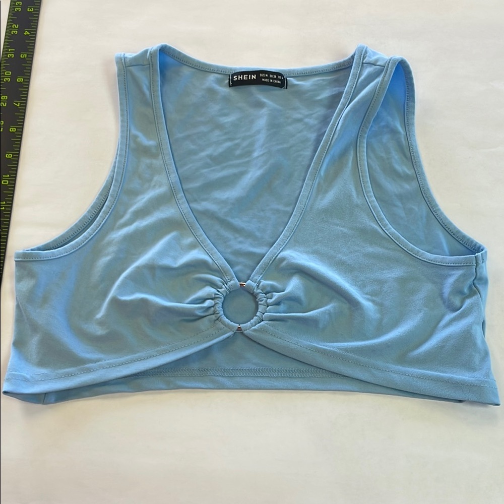 SHEIN Blue Sleeveless Crop Tank Top with Tie Front